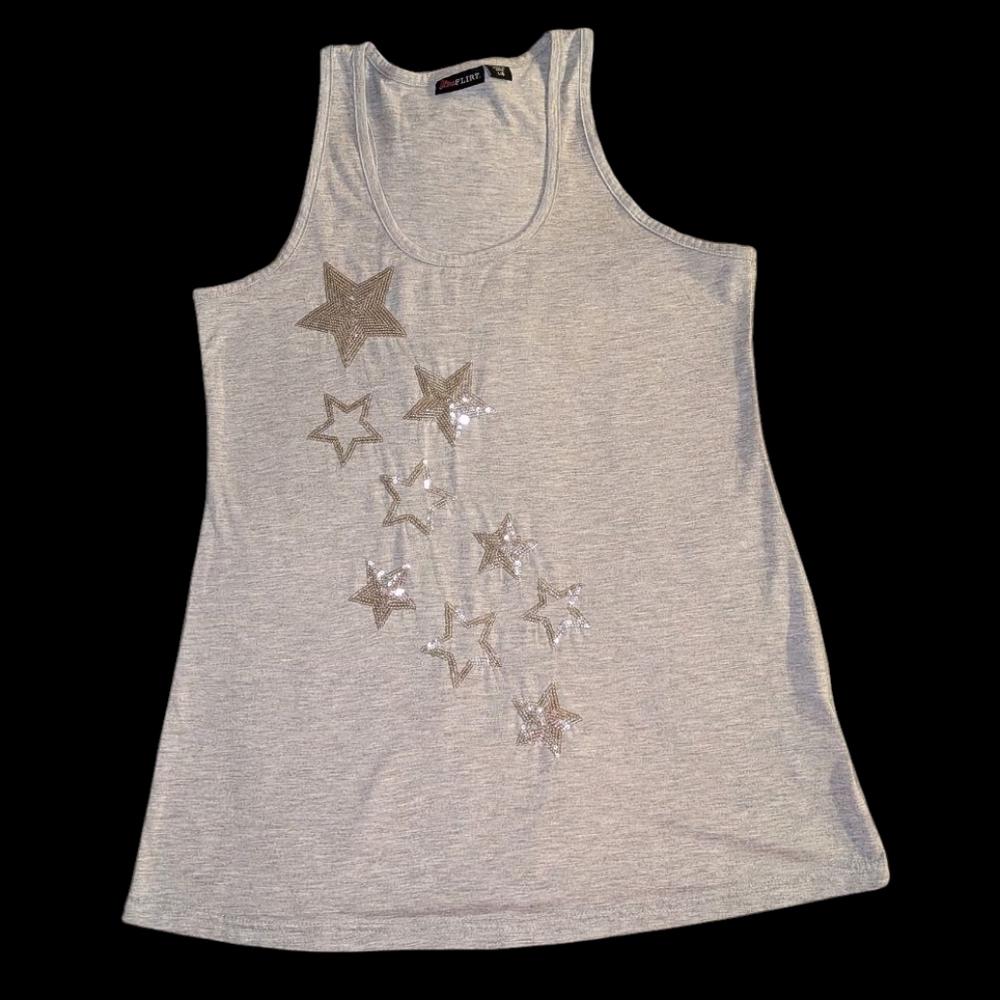 Ultra Flirt Silver Star-Patterned Tank Top Juniors Large